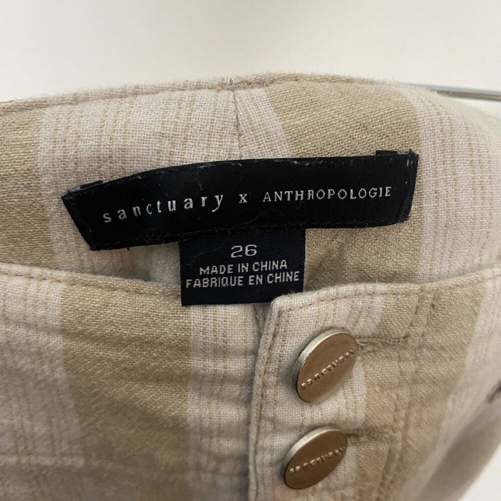 Sanctuary x Anthropologie Women's Beige White Linen Blend Cropped Pants Size 26 - Picture 6 of 7